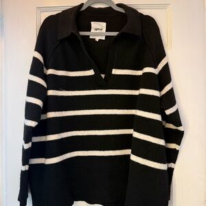 Aerie V-Neck Black and White Striped Sweater